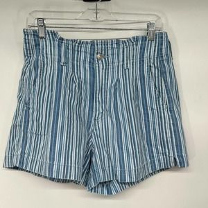 American Eagle Mom Shorts Women's Sz M Blue White Paper Bag Striped Item # 6598